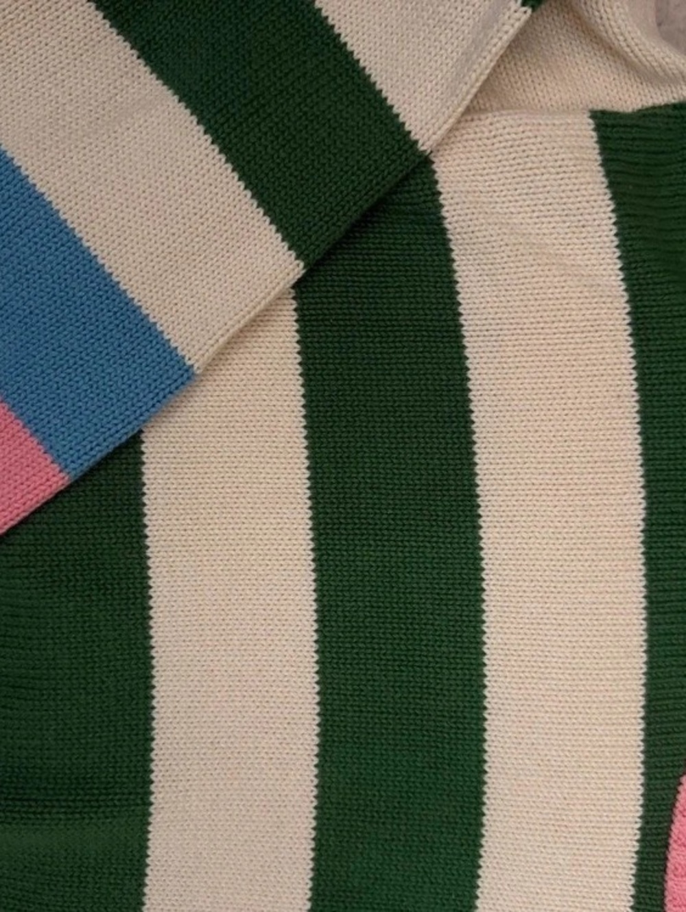 BODEN Lucy Stripe Chunky Crop Cotton Sweater Green & Pink - Picture 3 of 6